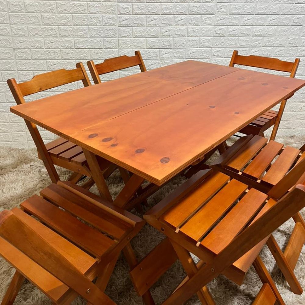 conjunto dobravel 120x70 6 cadeiras preto 6